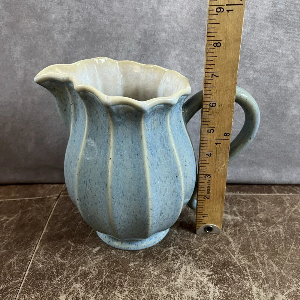 Vagos Signed Large Blue Vase Pitcher Made in Portugal Approx 8 X 7.25 Inch Heavy